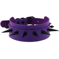 Women Men Sexy Gothic Black Long Spikes Rivet Leather Choker Necklace Handmade Punk Bondage Collar 43cm&Black Spikes violetinė