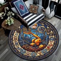 Construction Tools Circle Round Area Rug Under Office Chairs Bedroom Living Room Home Decor 80cm x 80cm