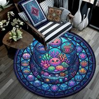 Underwater Fantasy World Round Area Rug Under Office Chairs Bedroom Living Room Home Decor 80cm x 80cm