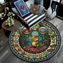 Royal Alligators Realm Round Area Rug Under Office Chairs Bedroom Living Room Home Decor 80cm x 80cm