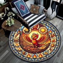 Phoenix Fire Symbols Round Area Rug Under Office Chairs Bedroom Living Room Home Decor 80cm x 80cm