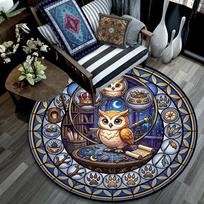 Owl Wisdom Glass Round Area Rug Under Office Chairs Bedroom Living Room Home Decor 80cm x 80cm
