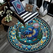 Underwater Fantasy Scene Round Area Rug Under Office Chairs Bedroom Living Room Home Decor 80cm x 80cm
