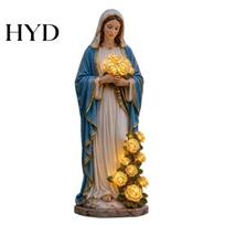 Ambient Lighting For Garden Statue Virgin Mary Light, Outdoor with LED Glowing Rose, Blessed Mother Prayer Nook Figurine for Catholic Lawn Patio 1pc