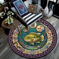 Aquatic Life Mandala Round Area Rug Under Office Chairs Bedroom Living Room Home Decor 80cm x 80cm