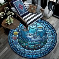 Ocean Life Glass Round Area Rug Under Office Chairs Bedroom Living Room Home Decor 80cm x 80cm