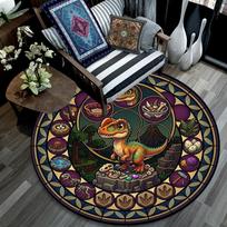 Dinosaur Glass Mandala Round Area Rug Under Office Chairs Bedroom Living Room Home Decor 80cm x 80cm