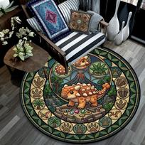 Prehistoric Glass Round Area Rug Under Office Chairs Bedroom Living Room Home Decor 80cm x 80cm