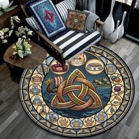 Cat Kingdom Symbols Round Area Rug Under Office Chairs Bedroom Living Room Home Decor 80cm x 80cm