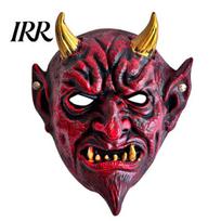 Full Face Mask Halloween Red Devil Cosplay Mask, Creepy Golden Horned Demon Latex Breathable Masquerade Costume Party for Men Adults Scary raudona