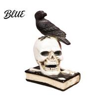 Resin Skeleton Statue Mystical Raven on Skull Statue Gothic Crow Perching Figurine Decor with Book Spooky Halloween Sculpture for Desk Shelf Unique gray