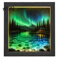 Ambient Warm Light Frame LED Photo Frame Up Picture Wooden Night with Entryway Decorative Art Scenic Print Soft Lighting for Bedroom Living B