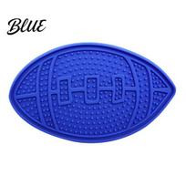 Cat Lick Mat Pet Mat Suction Cup Slow Feeder Prevents Choking Rugby Dog Licking Ball Shaped Silicone for Indoor Cats And Dogs Calming tamsiai mėlyna spalva