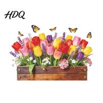 3D Wooden Box Wall Decal Tulip Flower Stickers Peel And Stick Decals Waterproof Vinyl Floral Art For Rental Homes Removable Self-Adhesive