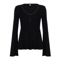 Women Solid Lace Trim Patchwork Button Flared Sleeves Shirt Casual V Neck Knit Top Y2k Aesthetic Fall Clothes Fairycore S