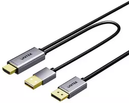 UNITEK HDMI į DisplayPort 4K kabelis su USB-A maitinimu, 1,8 m, juodas