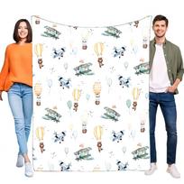 Whimsical Hot Air Balloon Airplane Bear Kids Blanket, Ultra Soft Cozy Fleece Throw for Baby Nursery Bed Sofa Travel Gift, Lightw Size: 75*100cm, Weight: 230 GSM