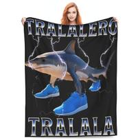 Warm Blankets Picnic Tralalero Tralala Italian Brainrot Meme Throw Blanket Flannel Bedspread For Outdoor Print Sofa Bed Cover Size: 75*100cm, Weight: 230 GSM