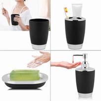 4 Piece Includes Cup Toothbrush Holder Soap Dish Bathroom Suit Accessories Bathroom Suit  Vanity juoda