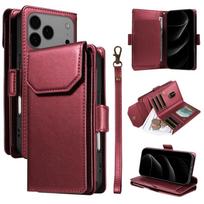 Multi-function PU Flip case Card Holder Phone Pouch Bag for iPhone 12/12 Pro/13/14/15 Promax/16 For iPhone11 raudona