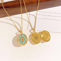 Openable Photo Locket Pendant Necklace Inlaid Rhinestones Glazed Flower Choker  Women Style 6
