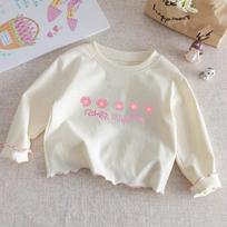 Girls Cotton Long Sleeve T Shirt With Lace Trim Casual Round Neck Top For Kids Versatile Basic Layering Piece 80