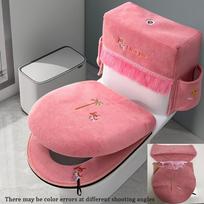 Toilet Cover Set with Zipper 3-Piece Fit Storage Toilet Lid Cover and Pad for Home Bathroom One Size rožinė