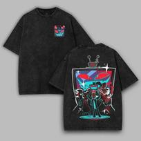 Anime Hazbin Hotel Charlie Alastor Vox Graphic Print T-shirt Men Women Vintage Washed Cotton Tee Loose Casual Oversized Tops S įvairiaspalvis
