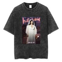 Oversized Acid-Wash Short-Sleeve T-Shirt Featuring Lana Del Rey 2023 Interview Magazine Cover Vintage Graphic Print S įvairiaspalvis