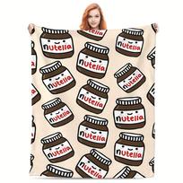 Animacinis Nutella flanelinis pledas - Lazdelių kremas | Minkštas, atsparus plyšimui | Visų sezonų namų dekoras ir žaisminga dovana Size: 75*100cm, Weight: 230 GSM black