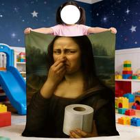 1 Mona Lisa Meme Throw Blanket Single Sided 2D Print Soft Flannel Cozy Blanket For Couch Bed Sofa Bedroom Funny Quirky Vibe Gift Size: 75*100cm, Weight: 230 GSM