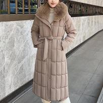 Plus Size Winter Long Parkas For Women L-7XL Detachable Sleeves With Belt Big Faux Fur Collar Hooded Loose Thick Fashion Coat L chaki
