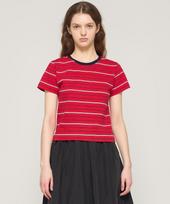 Cargo Bros For Woman Multi-Stripe Crop Short Sleeve T-Shirt (Red) Free