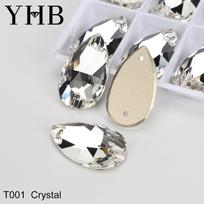 YHB Top Quality Drop Glass Crystal AB Moonlight Sewing Stones Flatback Sew on Rhinestones for Garment Clothes Bags 24pcs 10.5mm*18mm