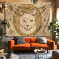 Mistiško katino gobelenas Astrologija Zodiakas Mėnulis Žvaigždė Sienos dekoracija Raganiškas Bohemiškas Estetinis Dekoravimas Miegamasis Dvasinis Namų Menas 100X70CM