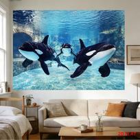 Orca Whale Tapestry Polyester Wall Hanging Mother Calf Underwater Rock Living Room aesthetic room decor 180x280cm 100X70CM