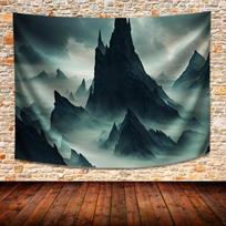 A tapestry featuring a dark, misty mountain peak pattern, machine washable polyester, suitable for bedrooms and living rooms. 100X70CM