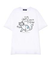 Astral Projection Doodle Cat Supima Cotton Round Neck Short Sleeve T-Shirt_White L