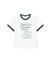 Escape From Difficulties Print Ringer Short Sleeve T-Shirt Green L