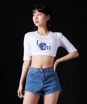Astral Projection Apple Supima Spandex 5-Quarter Sleeve Short Crop Top_White Free