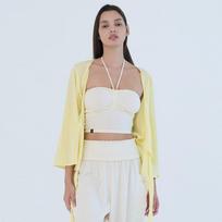 Oz Is Oztj3033 Cotton Gauze Tulip Sleeve Cardigan - Cream Yellow See Content/S
