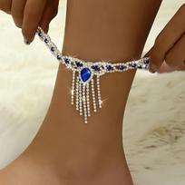 Rhinestone Women's Tassel Ankle Chain Sparkling Blue Luxurious Perfect for Birthday Parties Wedding Parties Ideal Mother's Day mėlyna
