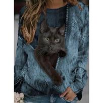 Women's Hoody Lovely Cat Dog Print Sweatshirts Long Sleeved Fashion Casual O Neck Hoodies Female Tops S