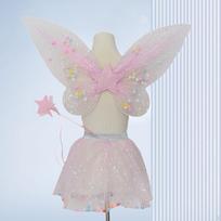 3 Pieces Fairy Wings Tutu Skirt and Stick Set for Girls Holidays Princess Cosplay