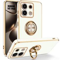 Case for Xiaomi 14T Pro, Shockproof Silicone Protection with 360° Rotating Ring - White