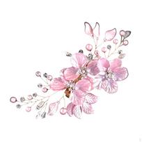 Bridal Hair Clip Headdress for Celebrations And Events Gold Wire Pink