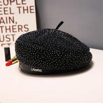 Korean Rhinestone Star Beret: Women's Large Head Circumference, Face-Slimming, Versatile High-End Painter Hat One Size juoda