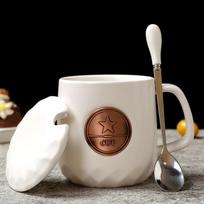 Chaxun Starbucks-Style Engraved Ceramic Mug with Lid & Spoon - Matte White