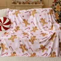 Pink Flannel Gingerbread Man Bed Blanket, Lightweight Cozy Christmas Blanket for Couch Sofa Bed Living Room Home Decor Gifts 30x40in