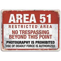 Area51AlienWarningSign Area 51 Restricted Area Metal Sign 8x12  -  No Trespassing  Conspiracy Theory Alien Wall Plaque 20x30cm（7.8x11.8inch）
